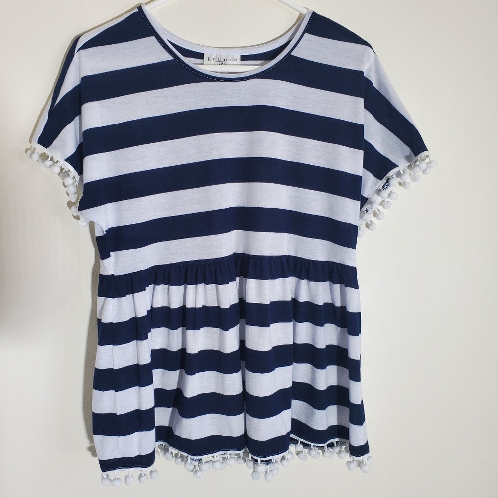 Studio JPR Striped Pom Pom peplum Top